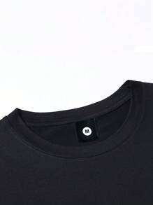 Camiseta con estampado de oso y pantalones cortos con cordón de ajuste en la cintura, transpirables para hombre - Negro - Ver 4