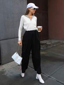 SHEIN Essnce 1/4拉鍊條紋針織1/4拉鍊套頭毛衣 - 白色 - 查看 6