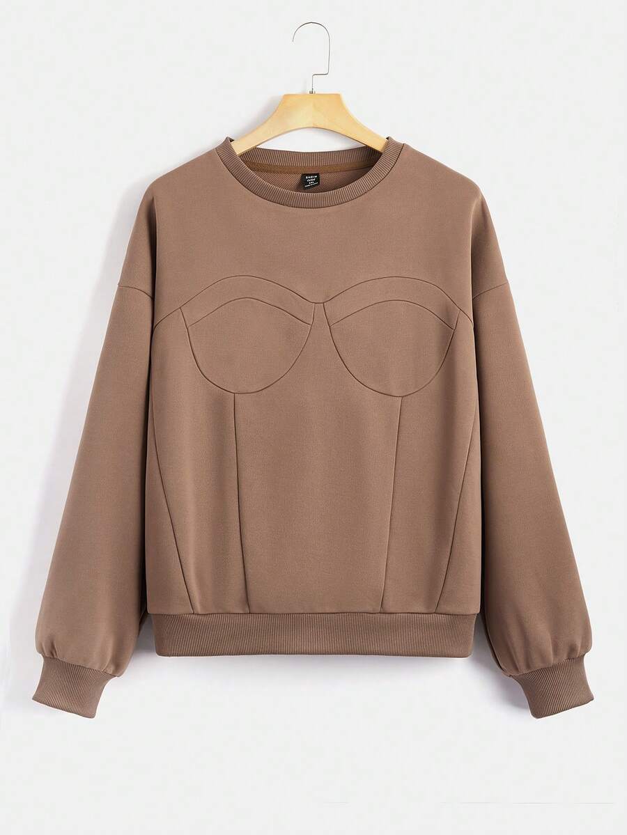 SHEIN EZwear Hơn Chất rắn Thả vai Áo nỉ - màu nâu - Xem 1