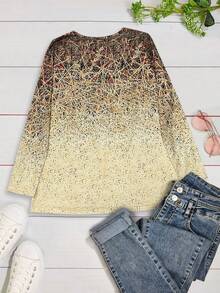 Graphic Print Notched Neck Tee - Khaki - View 3