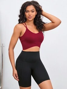 後背十字交叉運動型胸罩 - 酒紅色 - 查看 6