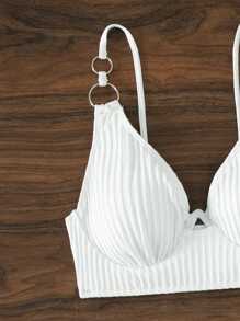 SHEIN Swim 2026 Spring/Summer White Non-Push Up Adjustable Strap Supportive Gather Vacation Blouse For Women