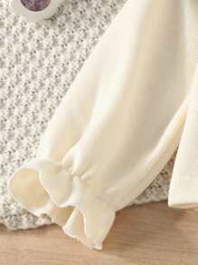 女小童撞色滾邊誇大領口荷葉袖前蝴蝶結上衣和褲子 - 綠色 - 查看 5