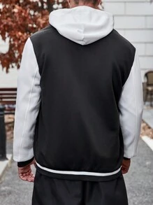 Manfinity LEGND Men Plus 1pc Letter Graphic Two Tone Striped Trim Varsity Jacket - Black - View 2