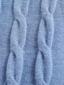 SHEIN 女大童麻花編織紙制絨球套頭毛衣 - 藍色 - 查看 5