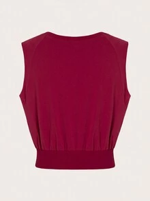 SHEINNeu 素色前鏤空背心上衣 - 紅色 - 查看 2