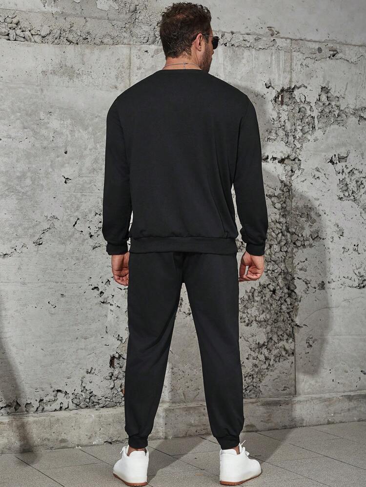 Men Plus Letter Graphic Colorblock Sweatshirt & Sweatpants