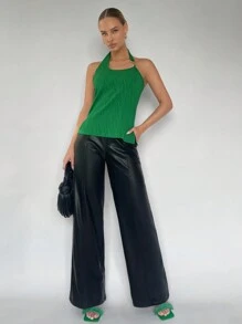 Maija Solid Backless Halter Top - Green - View 1