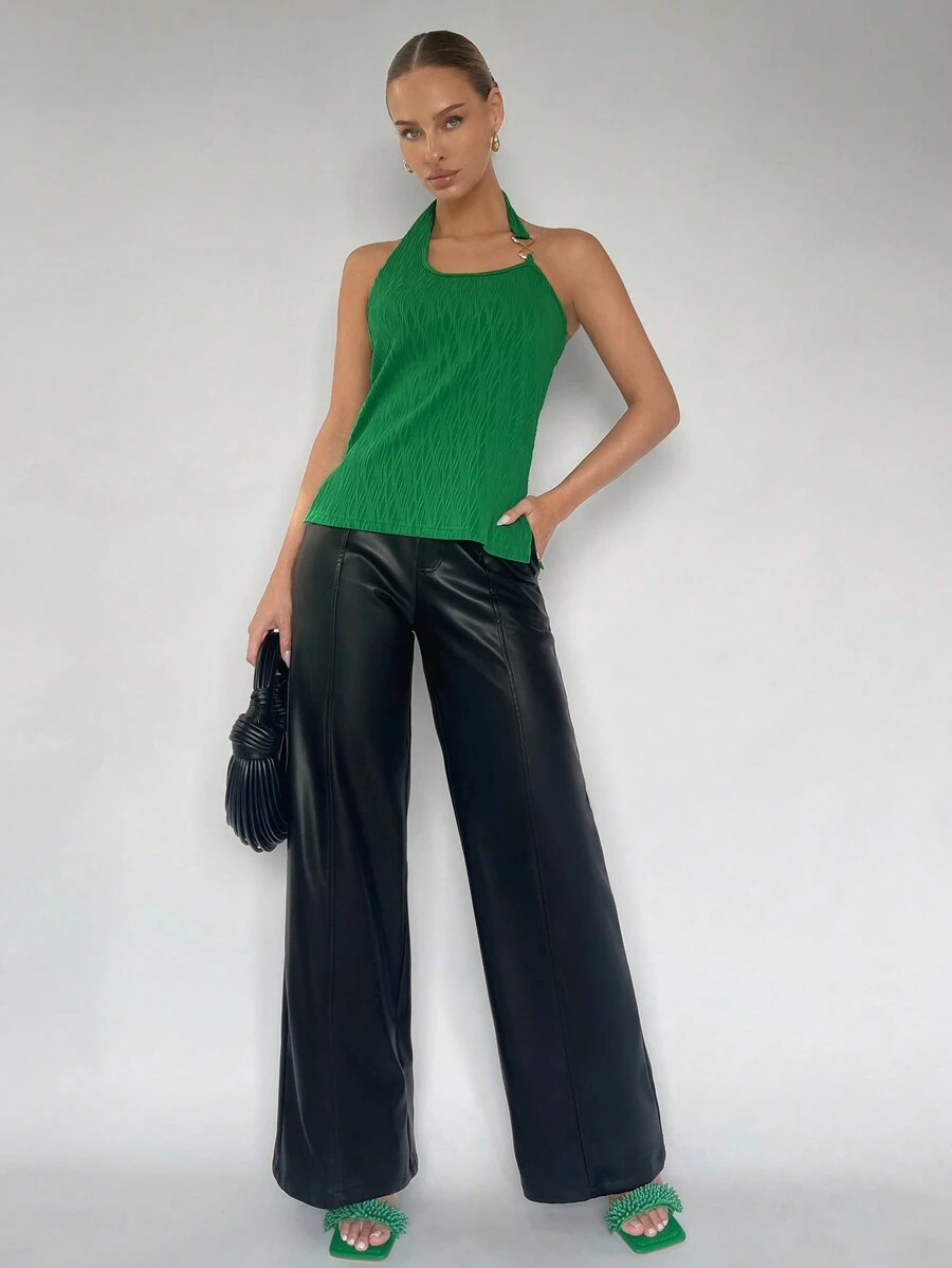 Maija Solid Backless Halter Top - Green - View 1