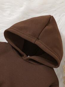 SHEIN 女小童素色連帽衫和運動褲 - 棕色 - 查看 7