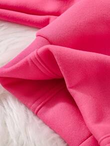 SHEIN 女小童素色連帽衫和接縫細節衛褲 - 玫紅色 - 查看 3