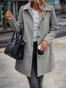 EMERY ROSE 人字形西裝領單排釦花呢外套 - 灰色 - 查看 4