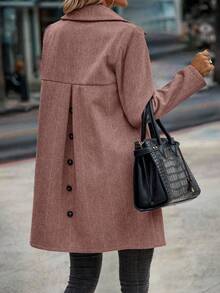 EMERY ROSE 人字形單排釦花呢外套 - 藕粉色 - 查看 5