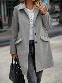 EMERY ROSE 人字形西裝領單排釦花呢外套 - 灰色 - 查看 2