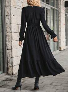 SHEIN Clasi Swiss Dot Flounce Sleeve Ruffle Hem Dress - Black - View 2