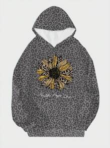 加大码豹纹和花卉印花卫衣 - 彩色 - 查看 1