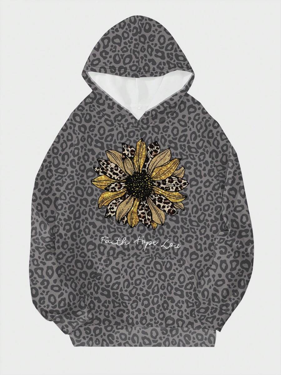 加大码豹纹和花卉印花卫衣 - 彩色 - 查看 1