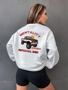 Car & Slogan Graphic Pullover - White - View 1