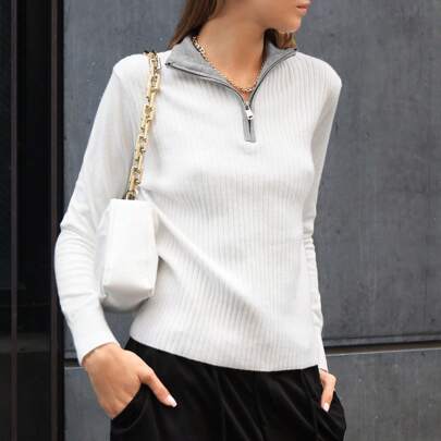 Quarter Zip Ribbed Knit Quarter Zip Sweater
