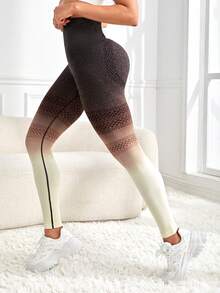 Ombre Tummy Control Sports Leggings - Black and White - View 5