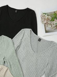 SHEIN Unity 4入組套羅紋針織 V 領連體衣 - 彩色 - 查看 6