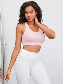 Easithlete High Support Racer Back Workout Push Up Sports Bra - Pink - View 6