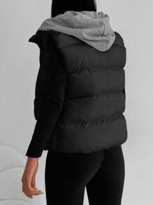 Zip Up Drawstring Hooded Puffer Vest Coat