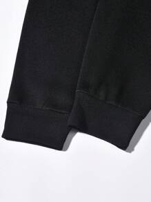 SHEIN EZwear 素色落肩袖運動衫 - 黑色 - 查看 5