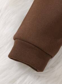 SHEIN 女小童素色連帽衫和運動褲 - 棕色 - 查看 3