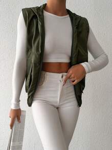 EURMUSE Zip Up Hooded Vest Jacket - Army Green - View 3