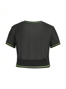 SHEIN Yoga Basic 加大號對比縫運動上衣、背心及緊身褲，女式網球服裝 - 彩色 - 查看 2