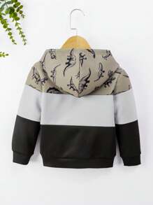 SHEIN Toddler Boys Colourblock Dinosaur Print Hoodie - Multicolor - View 2