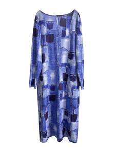 Talla grande Vestido con estampado de retazo con doble bolsillo - Azul - Ver 3