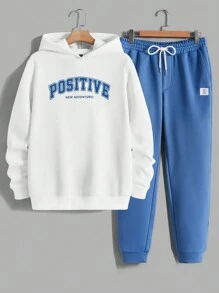 Manfinity RebelGame 男士字母圖案連帽衫&腰部抽繩衛褲 - 彩色 - 查看 1