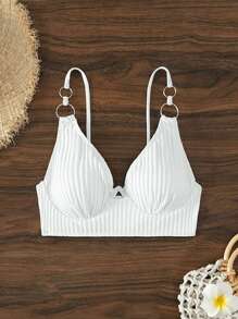 SHEIN Swim 2026 Spring/Summer White Non-Push Up Adjustable Strap Supportive Gather Vacation Blouse For Women