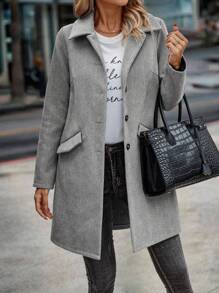 EMERY ROSE 人字形西裝領單排釦花呢外套 - 灰色 - 查看 3