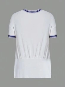 SHEINNeu Striped Trim Drop Shoulder Knit Top - White - View 2