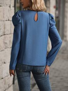 SHEIN Clasi Chất rắn Tay áo Áo sơ mi - Màu xanh lam - Xem 2