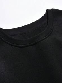 SHEIN EZwear 素色落肩袖運動衫 - 黑色 - 查看 4