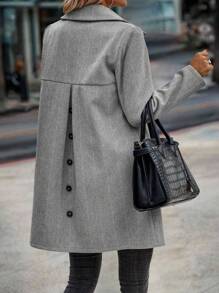 EMERY ROSE 人字形西裝領單排釦花呢外套 - 灰色 - 查看 5