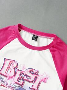 SHEIN EZwear Car & Letter Graphic Raglan Sleeve Tee - Multicolor - View 5