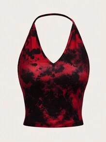 SHEIN EZwear Plus Size Tie-Dye Halter Neck Top For Summer