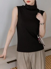 DAZY Chất rắn Áo cao cổ Áo ba lỗ - màu đen - Xem 3