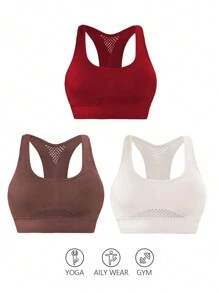 3 Packs Racer Back Sports Bra - Multicolor - View 5