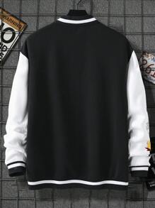 Manfinity LEGND Men Plus 1pc Letter Graphic Two Tone Striped Trim Varsity Jacket - Black - View 4
