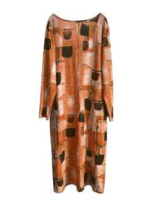 Plus Patchwork Print Dual Pocket Drop Shoulder Dress - Orange - View 3