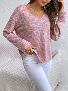 SHEIN Frenchy 段染落肩T恤 - 粉色 - 查看 5