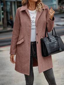 EMERY ROSE 人字形單排釦花呢外套 - 藕粉色 - 查看 3