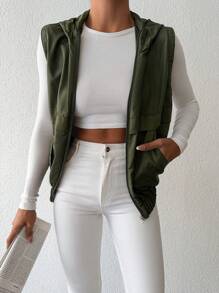 EURMUSE Zip Up Hooded Vest Jacket - Army Green - View 4