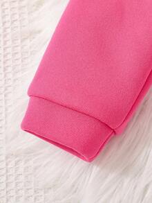 SHEIN 女小童素色連帽衫和接縫細節衛褲 - 玫紅色 - 查看 4